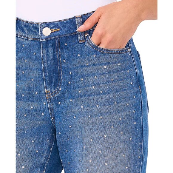 NEW CeCe Rhinestone Embellished Straight Leg Jeans - Picture 3 of 3